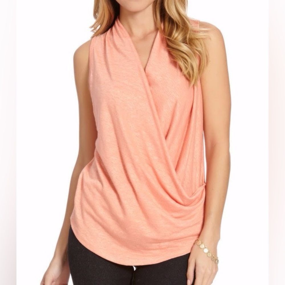 Karen Kane Peach Draped Surplice Sleeveless Top
